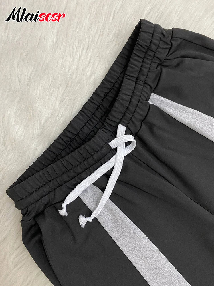 Mlaiscsr Fashion Pink Patchwork Loose Wide Leg Pants Women Drawstring High Waist Trousers Casual Streetwear Bottoms Sweatpants
