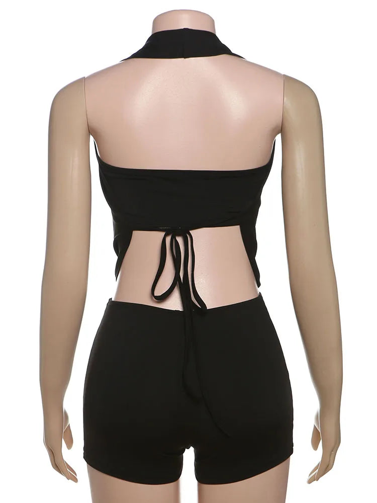 Pleated Backless Slim Romper Playsuit for Women Party Wear