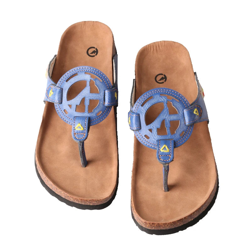 Herringbone Leather Flat Slippers