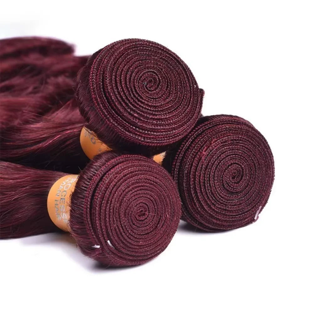 Burgundy Remy Body Wave Human Hair Bundles for Women