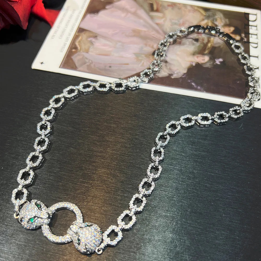 Leopard Zircon Earrings Necklace And Bracelet Set for Women