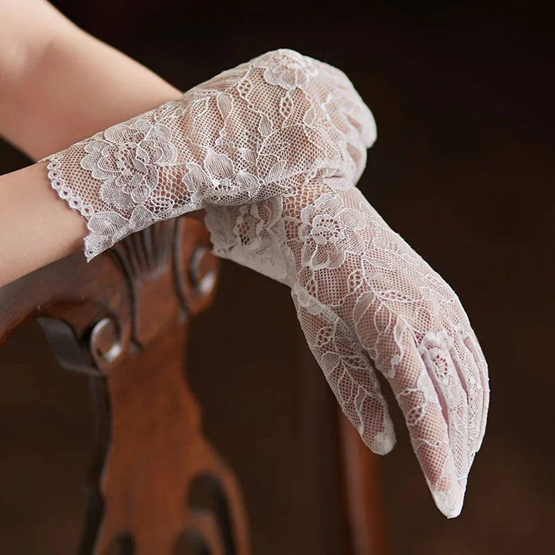 Floral Embroidered Bridal Tulle Gloves