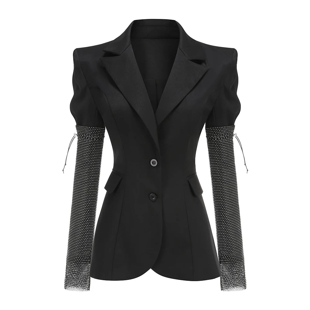Women Horn-Shoulder Suit Deep V-Neck Slim Mini Skirt Cuff Splicing Single Breasted Sexy Dress Workplace High-Rise Commuter Wear