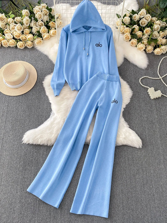 Pink Bow Tie Slim Fit Hoodie Knitted Long Sve Sweatirt High Waist Straight Leg Pants Embroidered Set Women's Faion Ens...