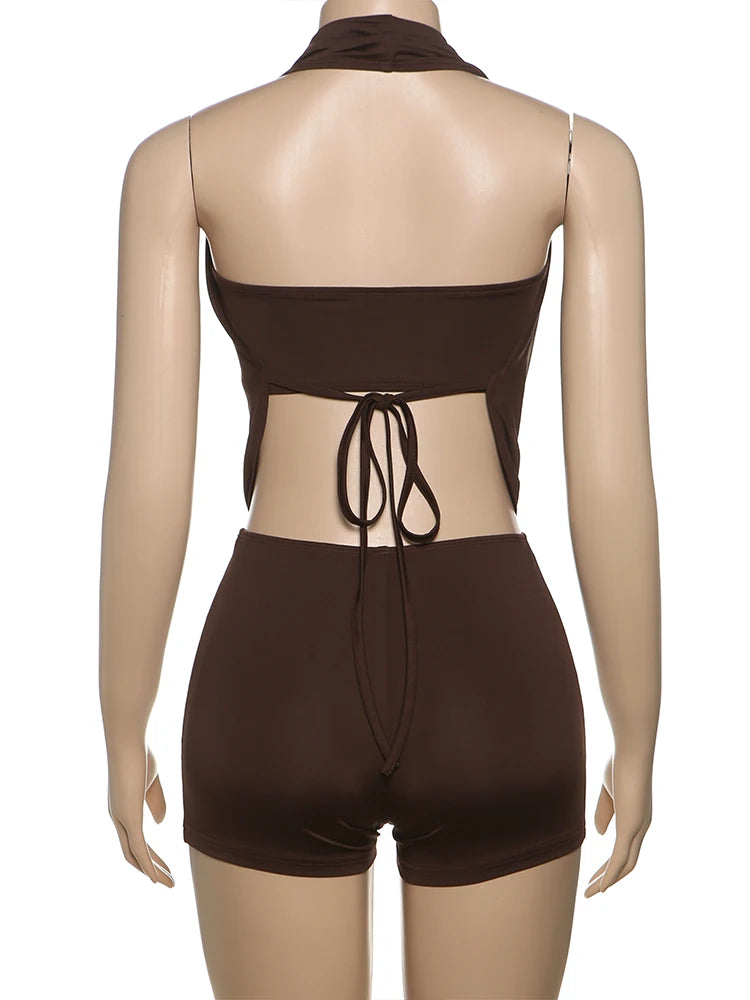 Pleated Backless Slim Romper Playsuit for Women Party Wear