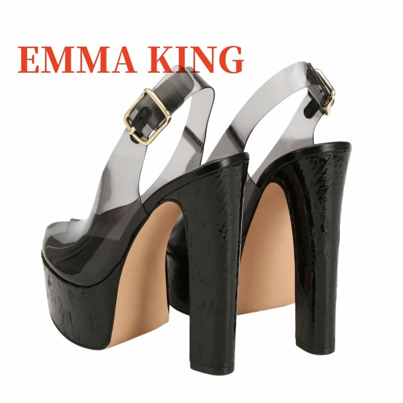 Clear Pvc Platform Slingback Peep Toe Sandals for Women