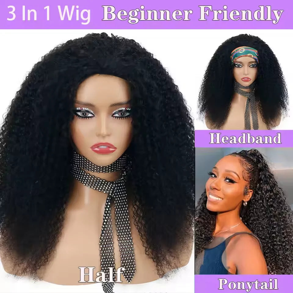 Seamless Drawstring Kinky Curly Half Wig for Women