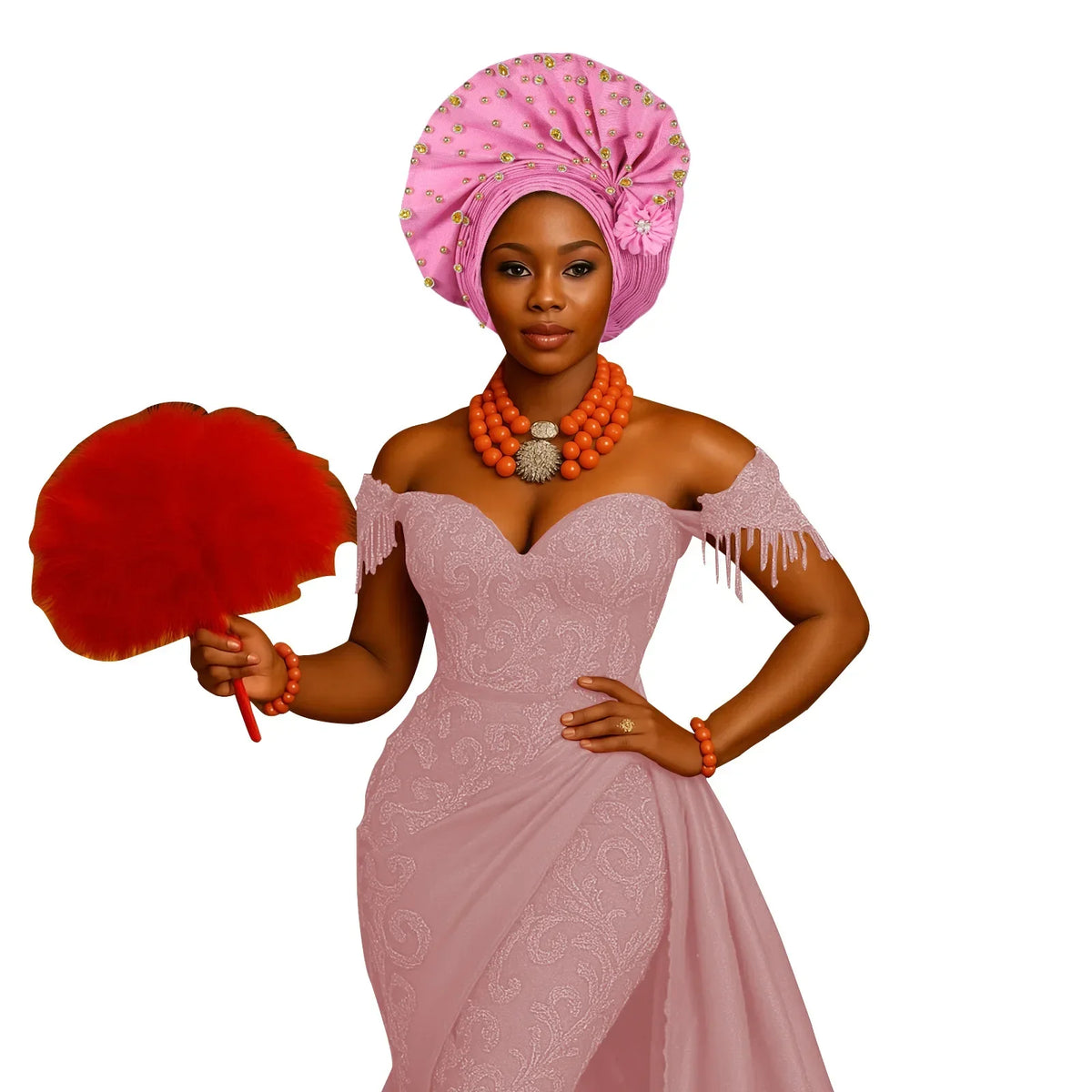 Pre-Tied African Wedding Party Gele Headwrap for Women