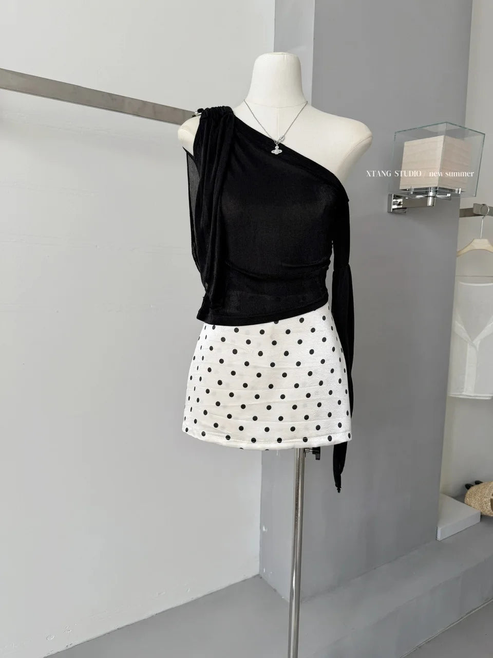 Vintage Polka Dot High Waisted Mini Skirt for Women