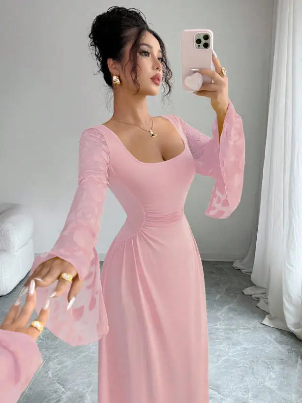 Elegant Solid Color Classic A-Line Midi Dress for Women