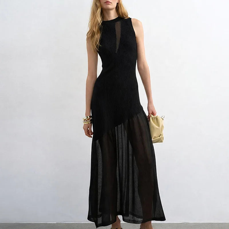 Sleeveless Mesh Patchwork A-Line Dress