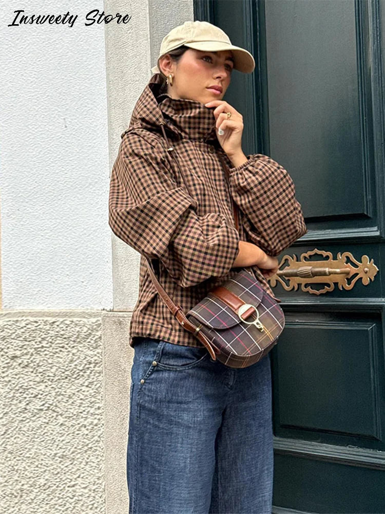 Long Sleeve Plaid Button-Up Shirt Jacket for Women