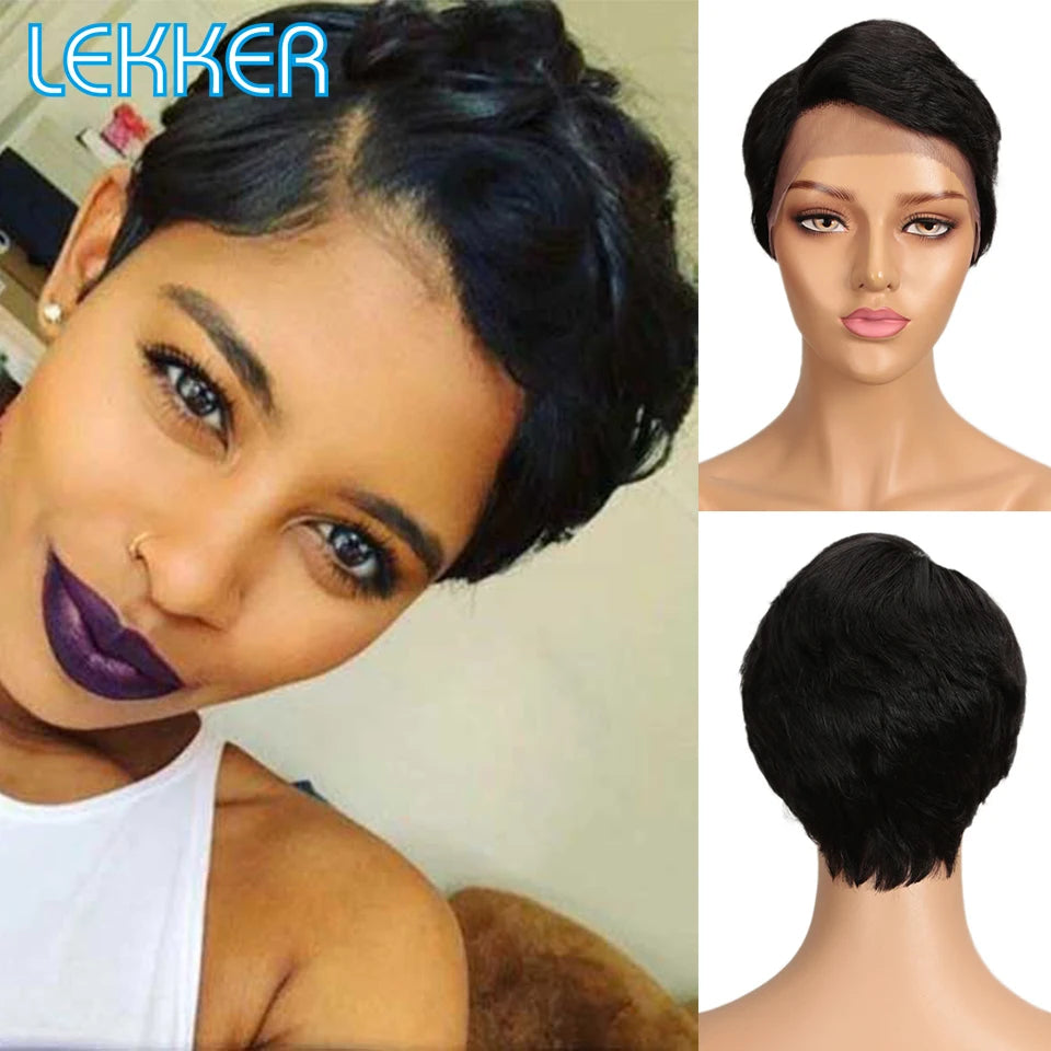 Glueless Short Pixie Cut Lace Front Remy Wig for Women