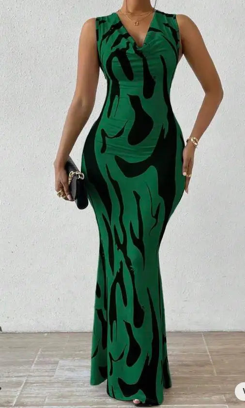 Dress Sleeveless Print Midi Wrap Waist Elegant Office Style Summer Travel Ready Now