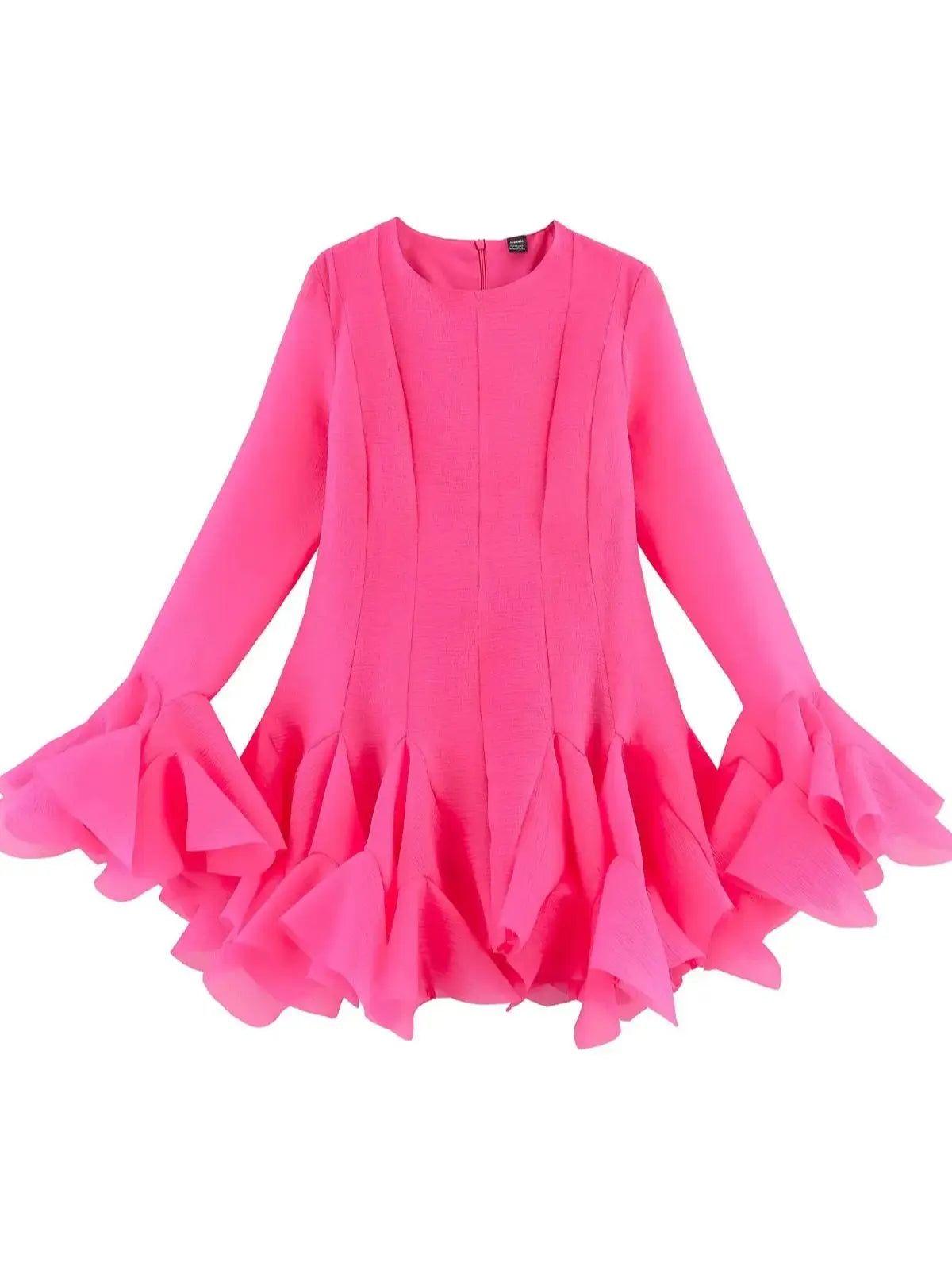 French Style Ruffle Hem Flare Sleeve Mini Dress for Women