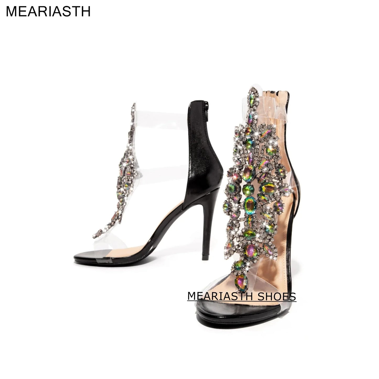 Elegant Crystal Strap Suede Stiletto Sandals for Women