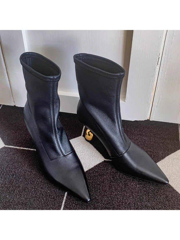 Pointed Toe Pleated Soft Leather Ankle Boots For Women