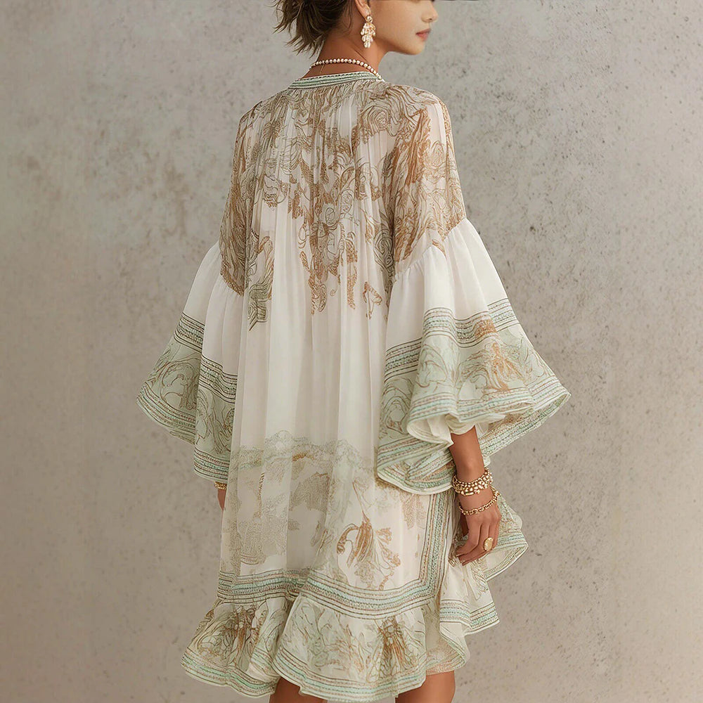 Vintage Boho Floral Print Ruffle Hem Mini Dress for Women