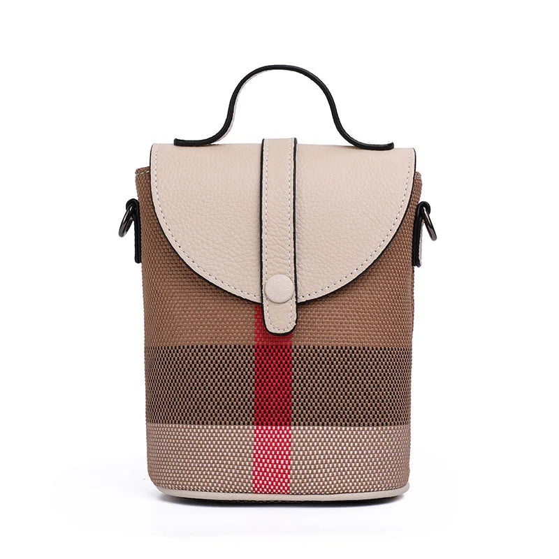 Compact Plaid Patchwork Canvas Crossbody Bag for Women