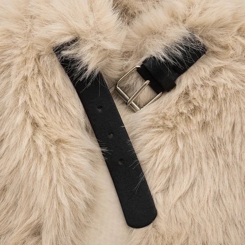 BOOFEENAA Fluffy Faux Fur Cropped Jacket Coat Woman Clothes Winter 2025 Streetwear Fashion Vest Top C85-EF24