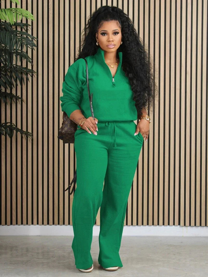 Fleece Pullover Sweatshirt And Pants Outfit for Women