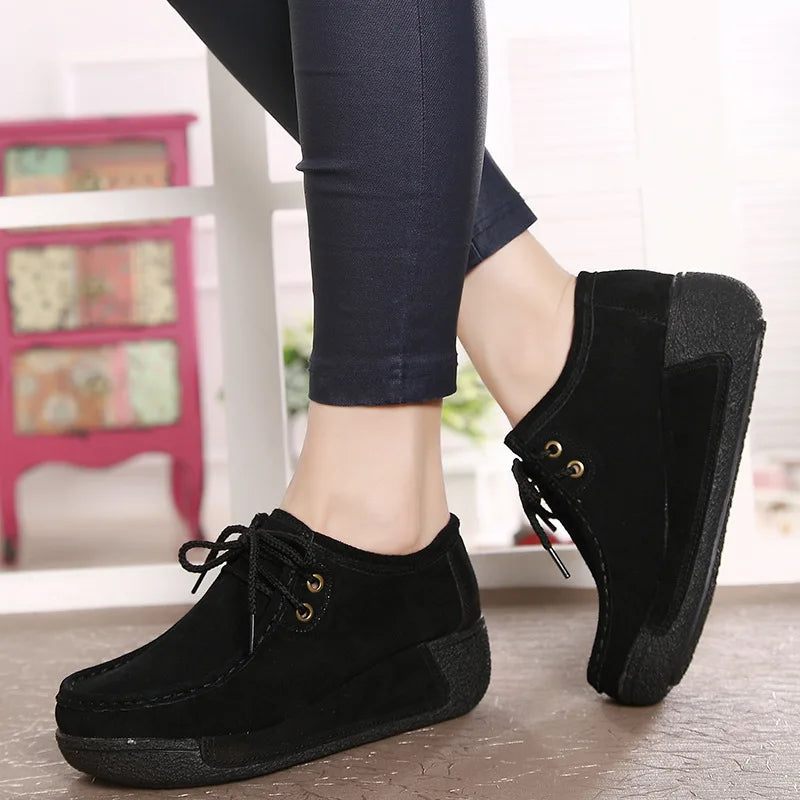 Lace Up Leather Platform Loafers