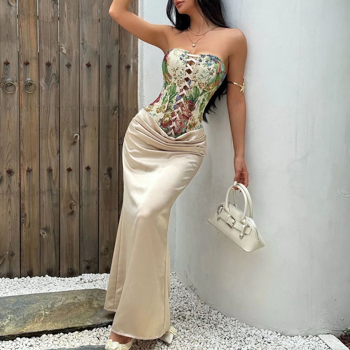 Elegant Strapless African Dashiki Maxi Dress for Women