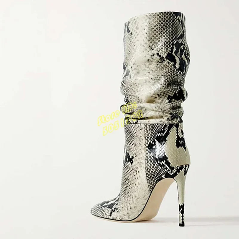 Pointed Toe Slouchy Stiletto Mid Calf Boots for Women