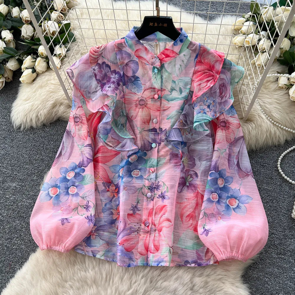 Floral Two Piece Skirt Set With Long Sleeves for Women
