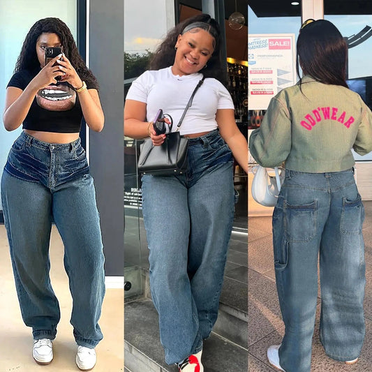 Streetwear Wide Leg Jeans Cargo Pants Sexy Women High Waist Elegant Denim Casual Straight Trousers