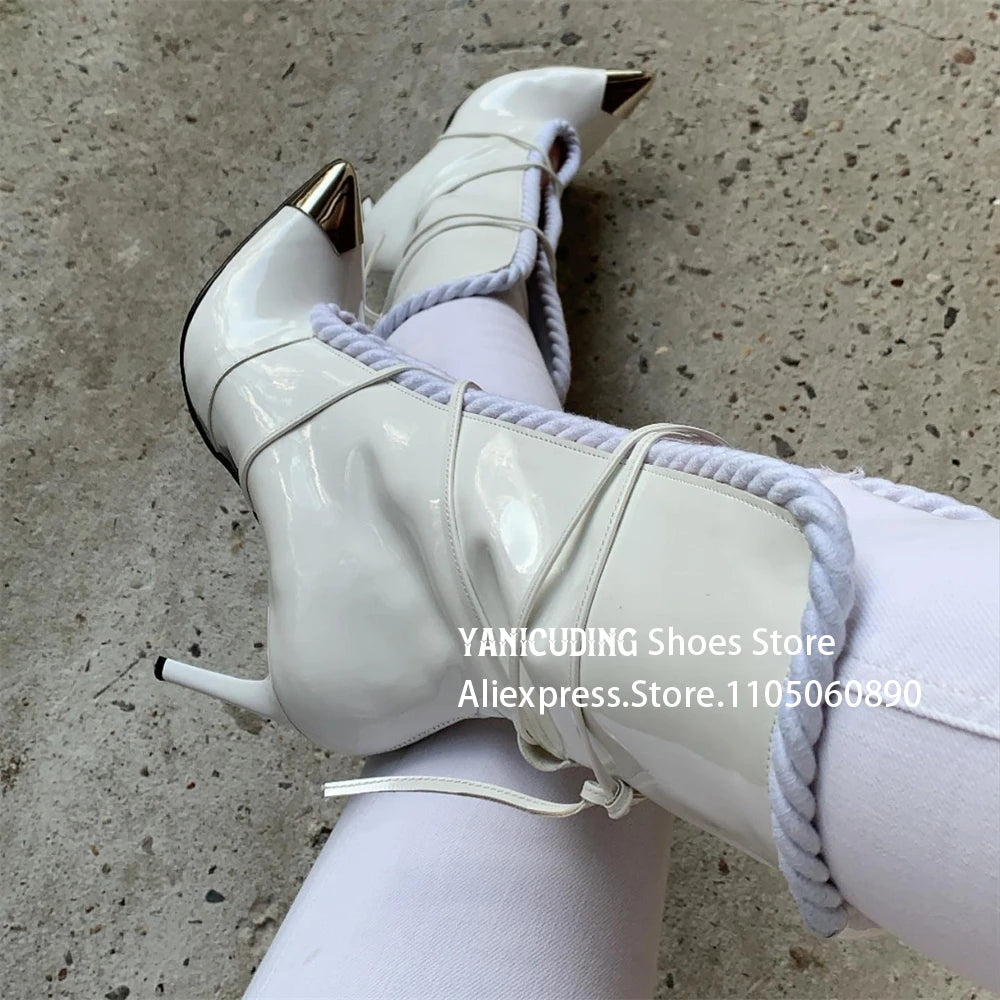 Metallic Pointed Toe Stiletto Ankle Boots for Women