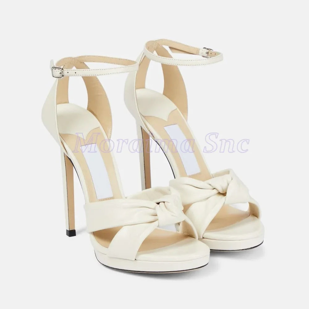 Satin Knot Platform Sandals With Ankle Strap For Women