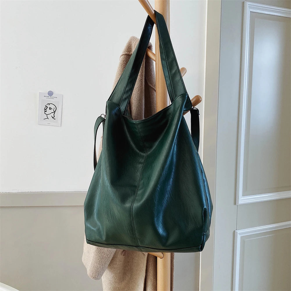 Oversized Leather Tote Bag With Dual Straps for Women