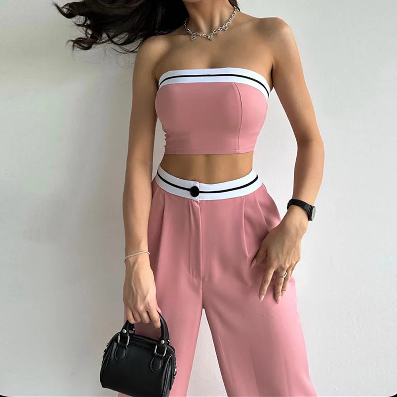 Strapless Vest With Pockets Two Piece Pants Set