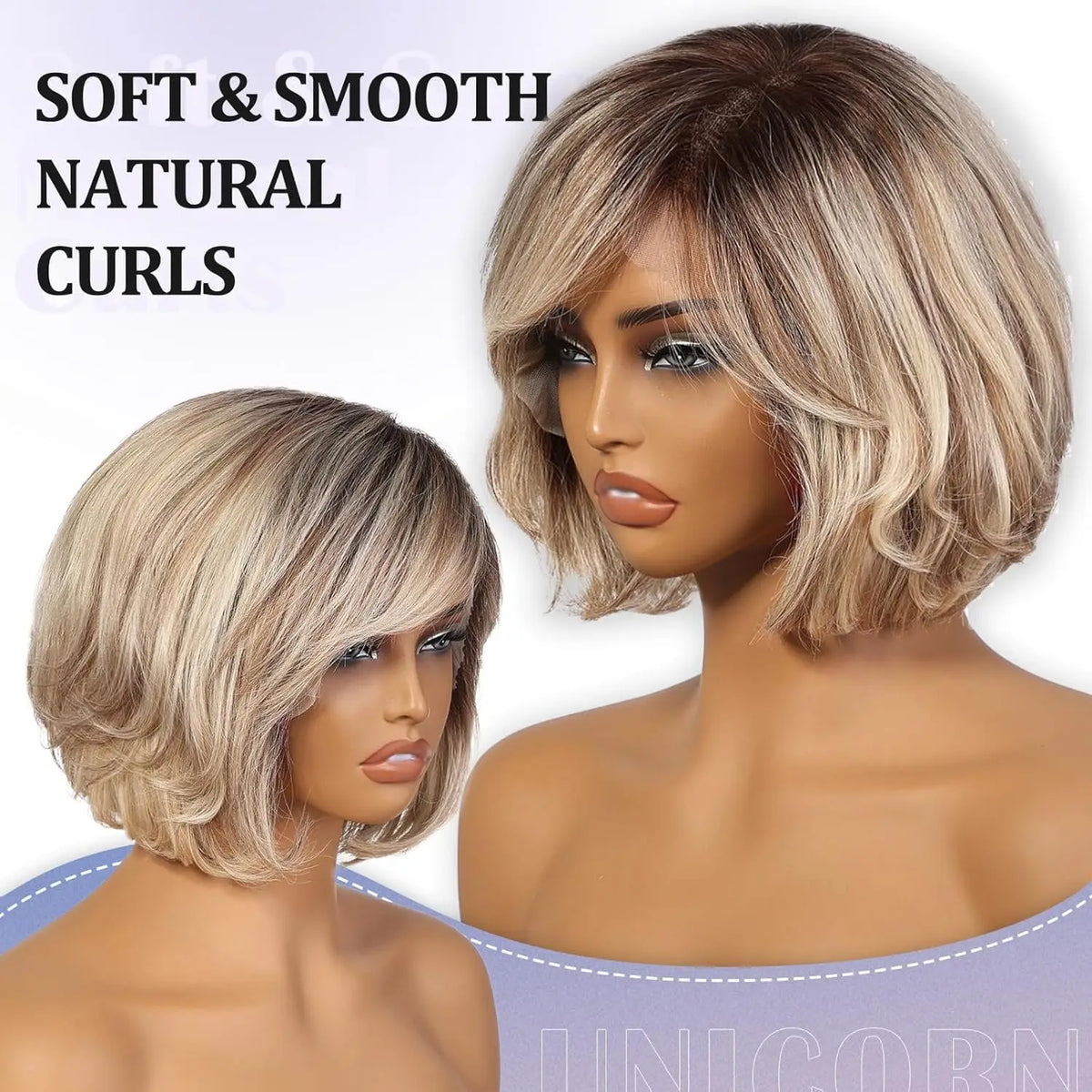Short Wavy Lace Front Bob Wig With Blonde Highlights For Women