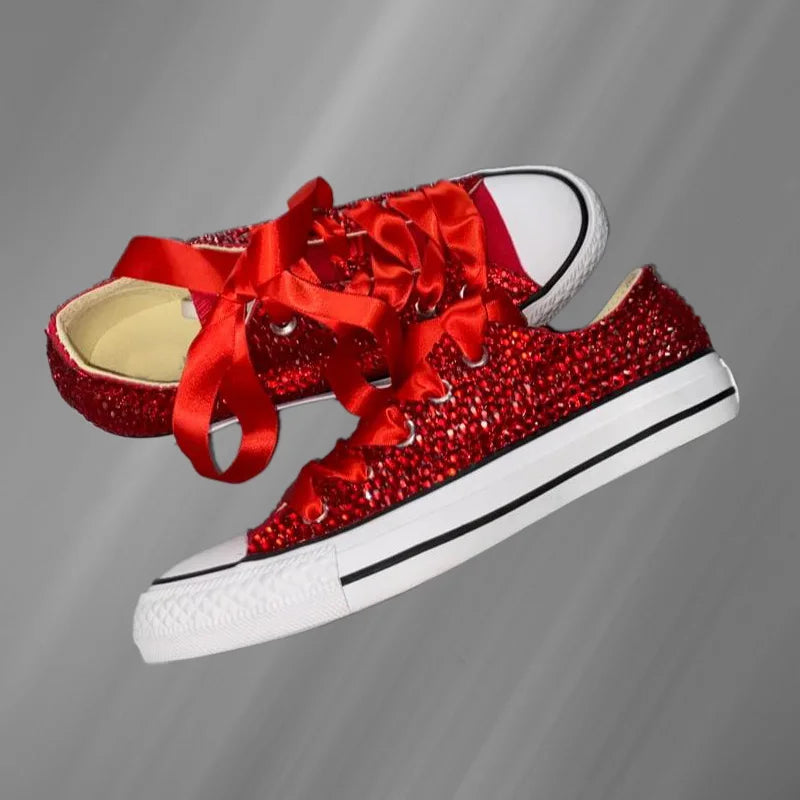 Crystal Embellished Low Top Canvas Shoes for Women
