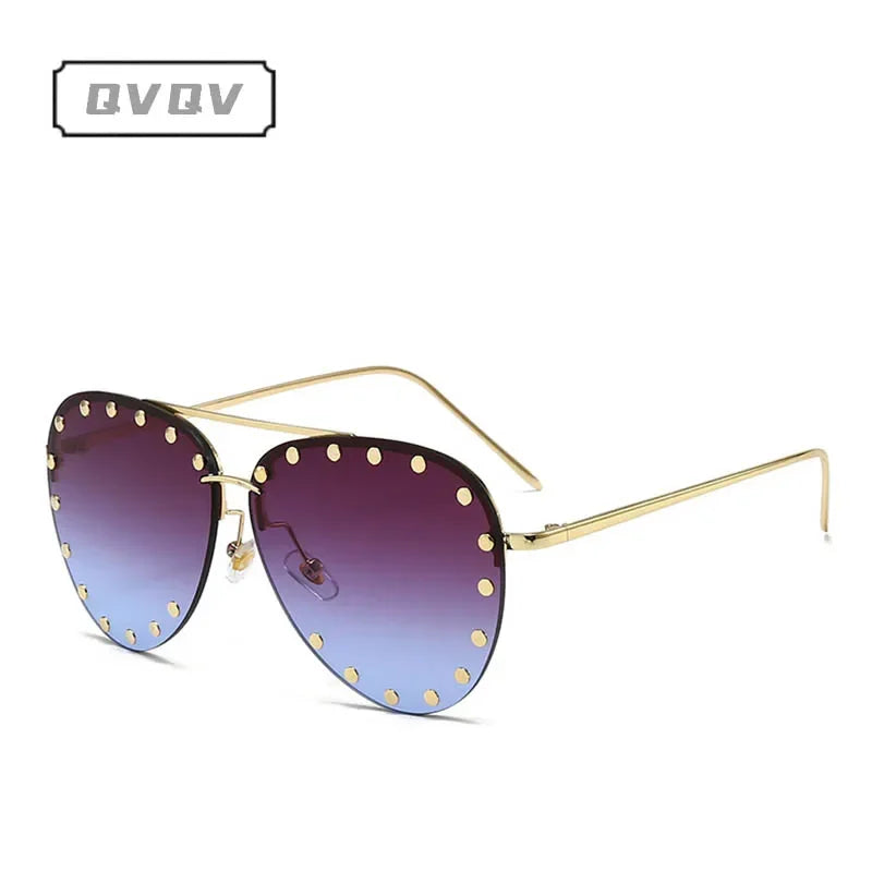 Oversized Rimless Gradient Pilot Sunglasses for Women