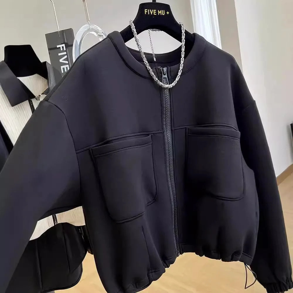 Large size loose round neck short coat women's autumn and winter new American retro casual jacket top  winter clothes women