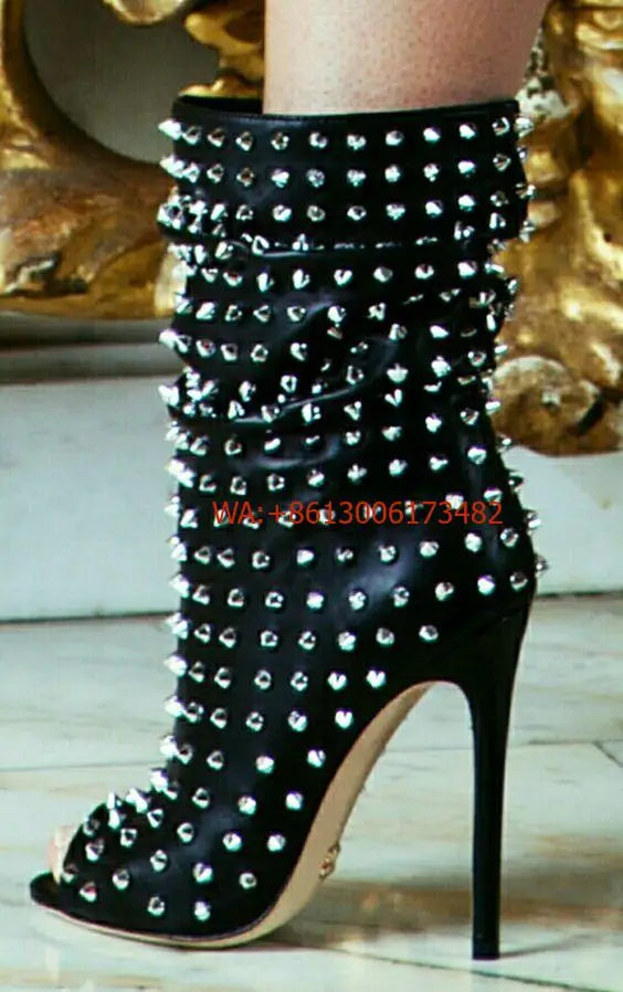 Luxurious Studded Leather Zip Ankle Boots for Women