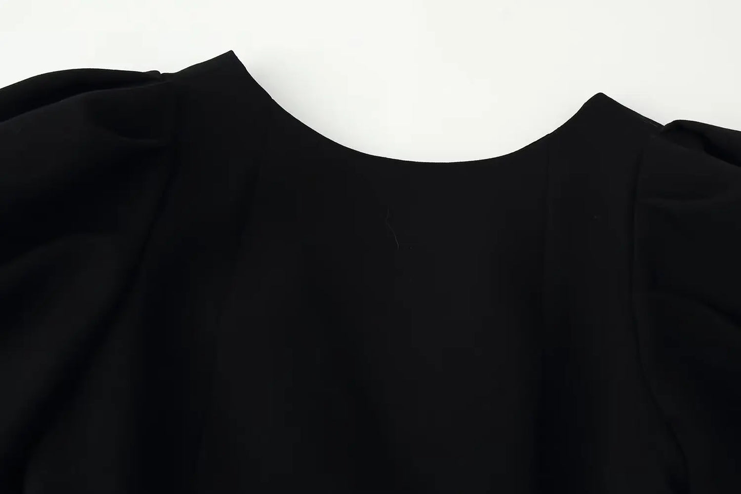 Pearl Bow Puff Sleeve Black Backless Top for Women