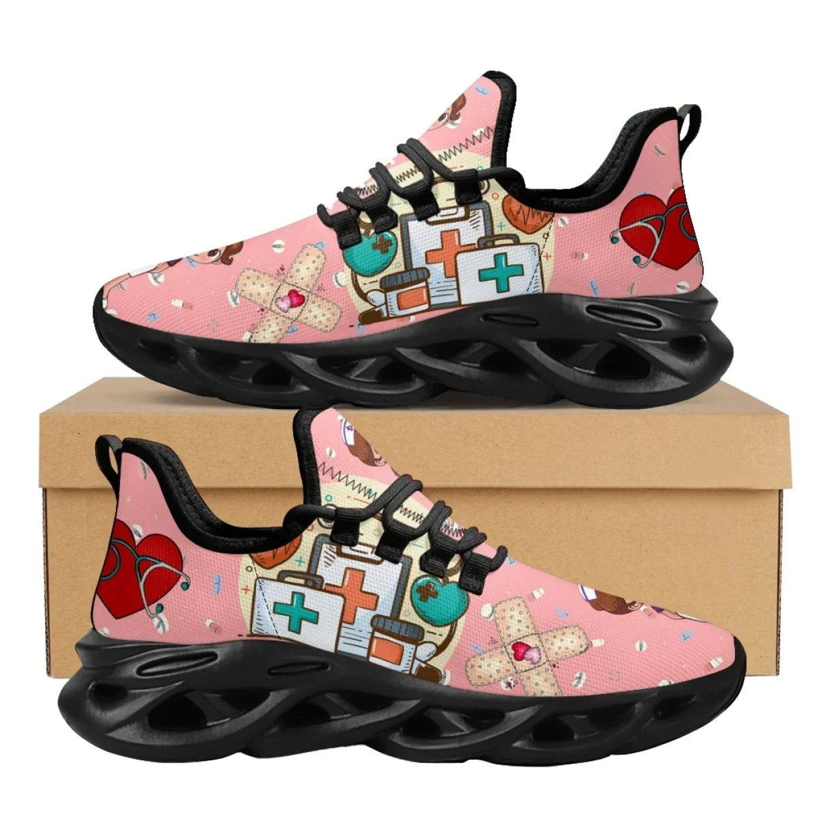 Cute Cartoon Print Lace-Up Nursing Shoes for Women