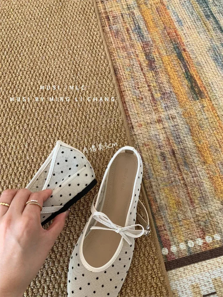 Square Toe Lace Up Ballet Flats