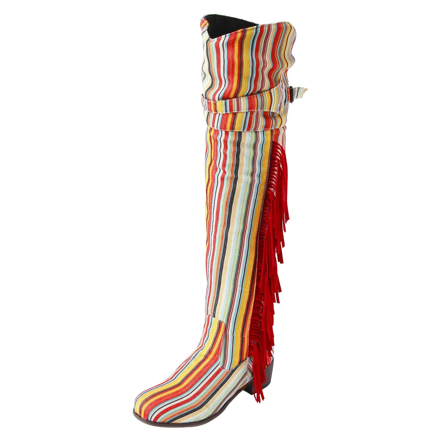 Vintage Rainbow Tassel Lace Up Over The Knee Boots for Women
