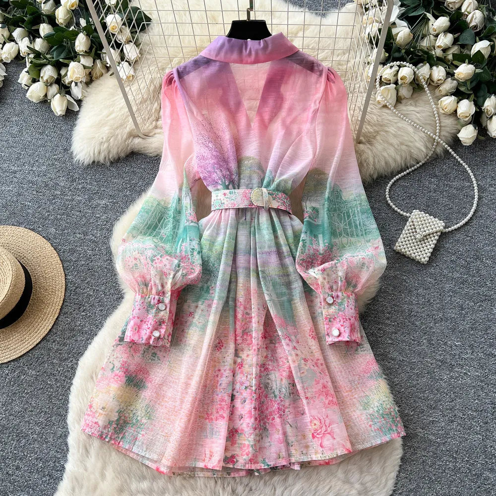Elegant A Line Midi Dress With Lantern Sleeves for Women
