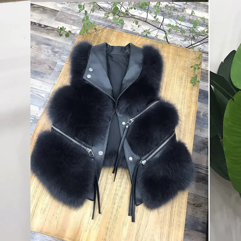 Women's Vest Short Coat Slim Fit Fashionable Young Style, Versatile for Autumn and Winter, 2024 Splicing Imitation Fur Jacket