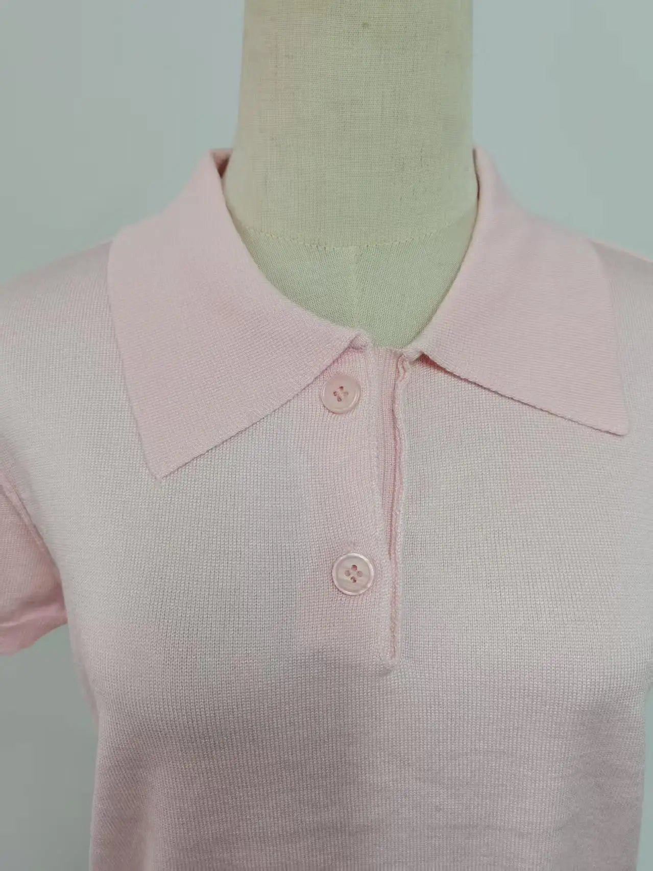 Casual Slim Fit Pink Breathable Knit Polo Top For Women
