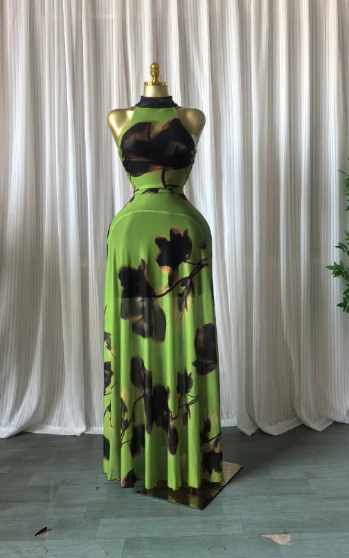 Elegant Printed Sleeveless With Sashes Maxi Dress for Women