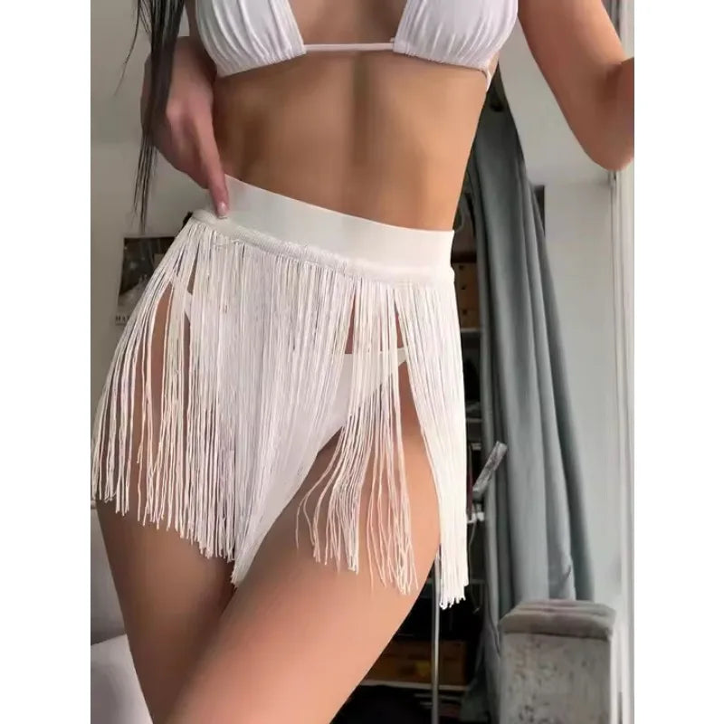 Swimsuit 2025 new fringed short skirt beach resort shirt swimming skirt, fringed fashion and simplicity XL-ZK-449