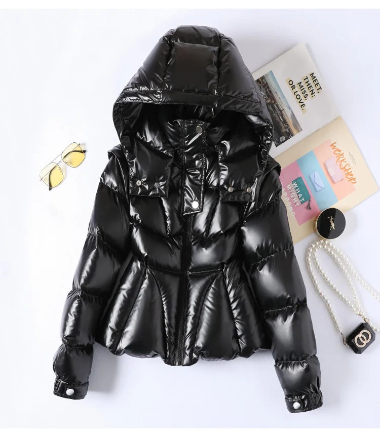Glossy Hooded Down Jacket
