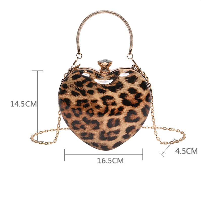 Leopard Print Heart Shaped Acrylic Clutch